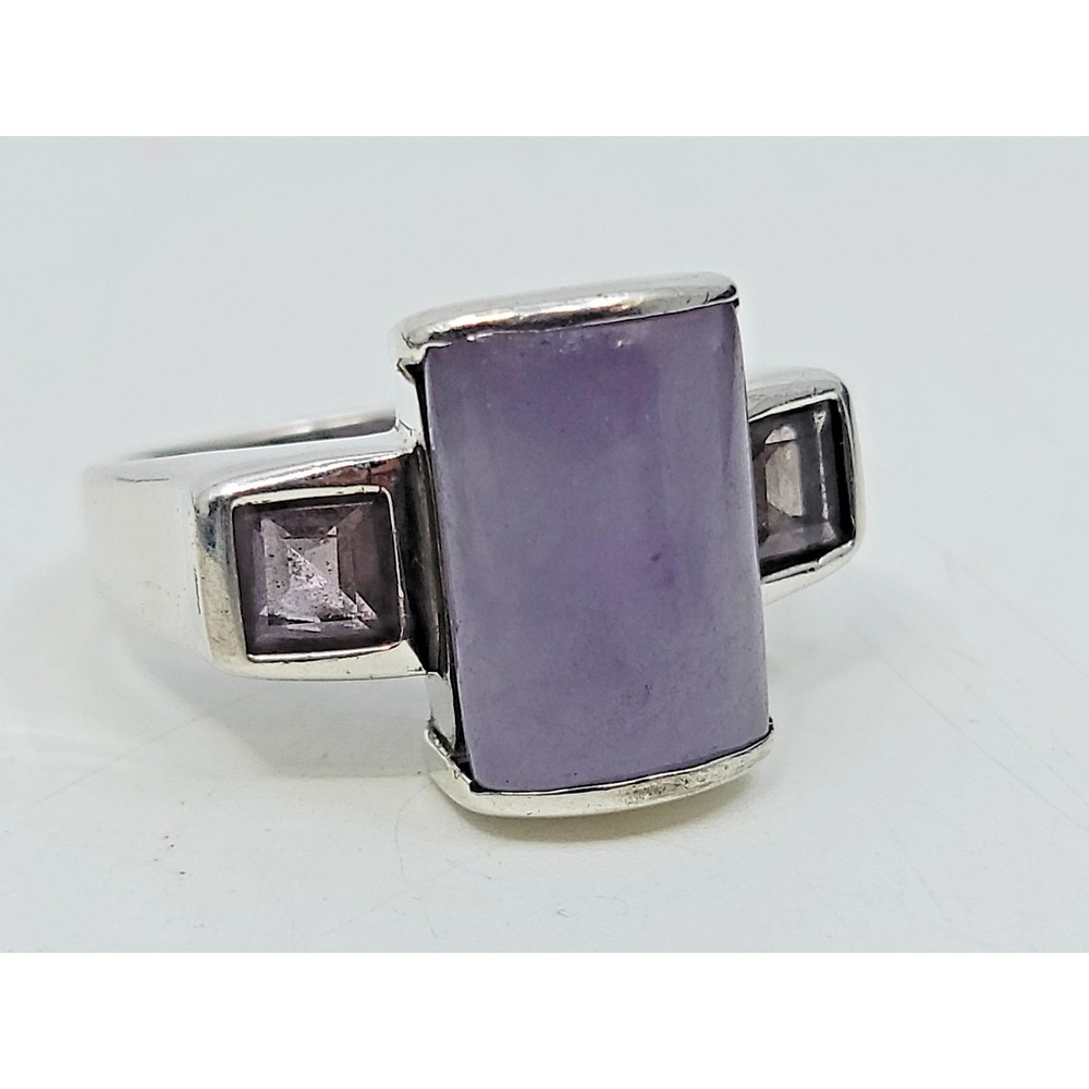Sterling Silver Amethyst Quartz Accent Three Gemstone Women's Ring Size 8